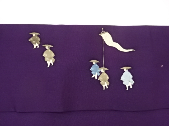  塩瀬手描き時代人物模様名古屋帯